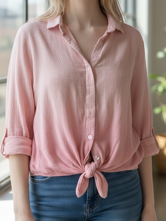 J. Jill Tops - J. Jill Light Pink Tie-Front Button-Up Blouse - Women - S